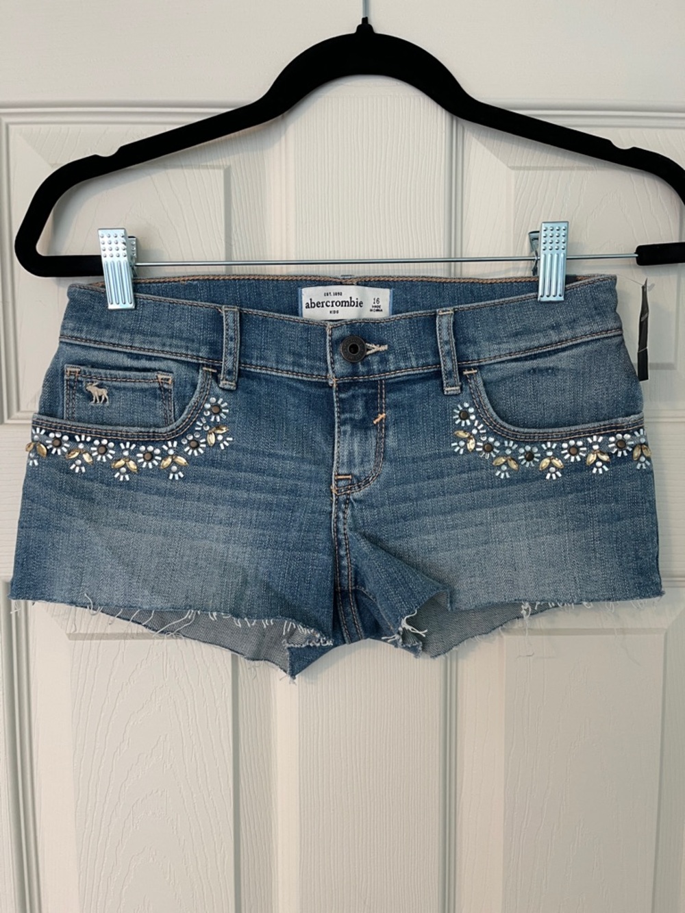 Abercrombie & Fitch Light Blue Embellished Daisy Denim Cutoff Shorts NWT!!!